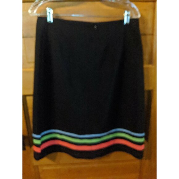 Catos Size 10 Black Skirt Striped Aline Blue Green Pink Modest Womens - Picture 5 of 5